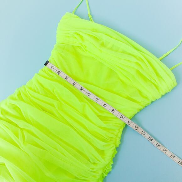 House of CB London Ella Neon Green Ruched Bodycon Mini Dress Size Medium - Picture 7 of 9